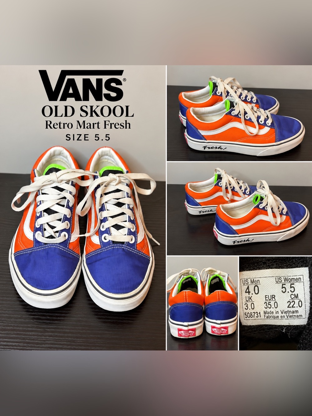 Vans Old Skool Orange, Blue & White Low-Top Sneakers